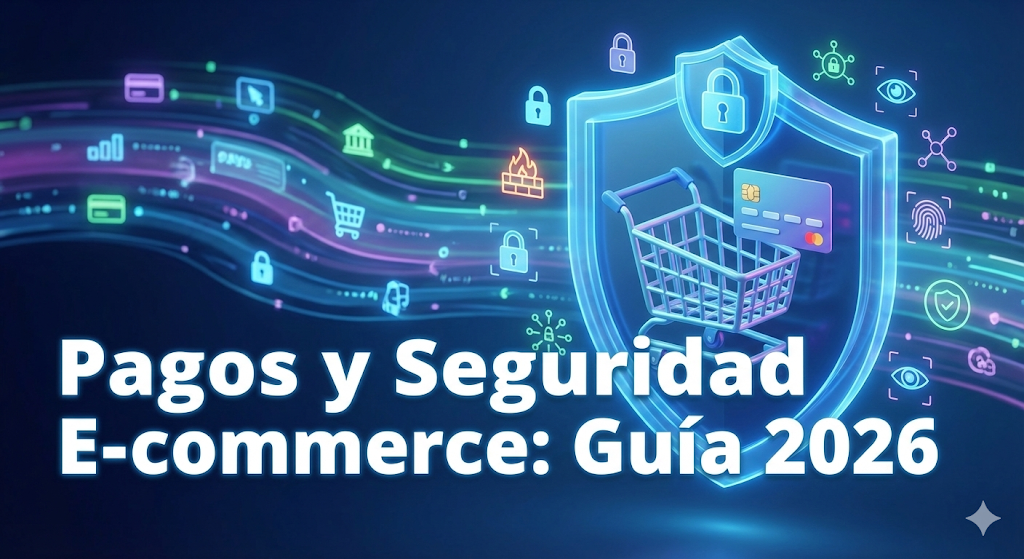 Ilustración 3D de un escudo de seguridad protegiendo transacciones de e-commerce con tarjetas de crédito y candados digitales.