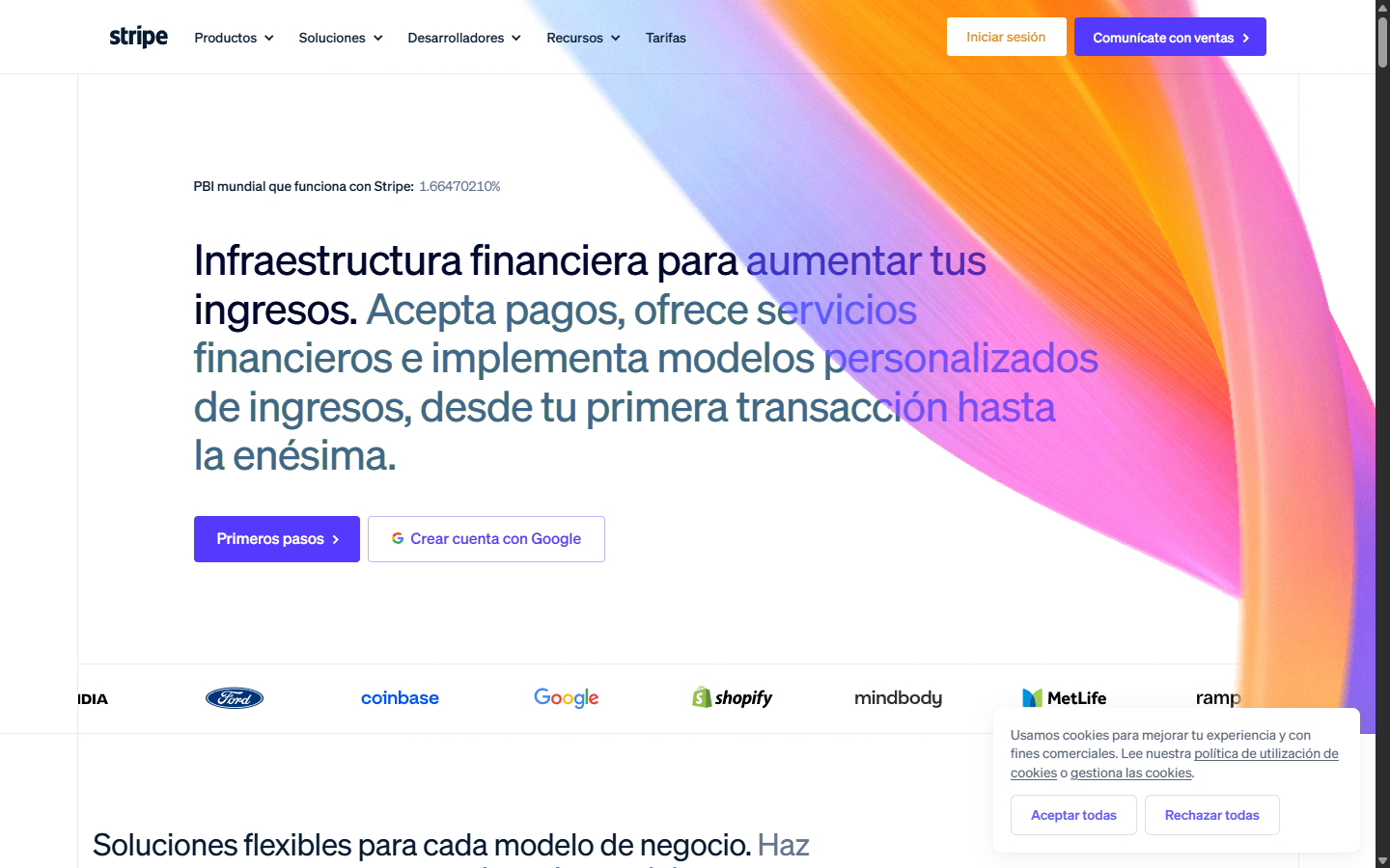 Ejemplo de pagina web fintech producto digital - Stripe