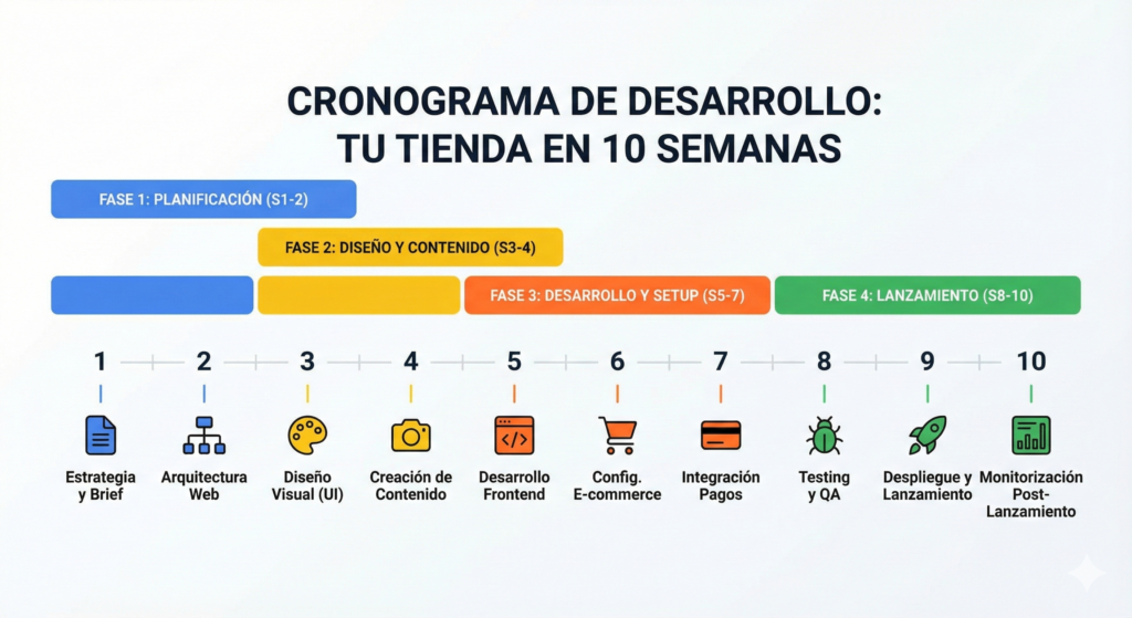 Cronograma de desarrollo de una tienda online en 10 semanas